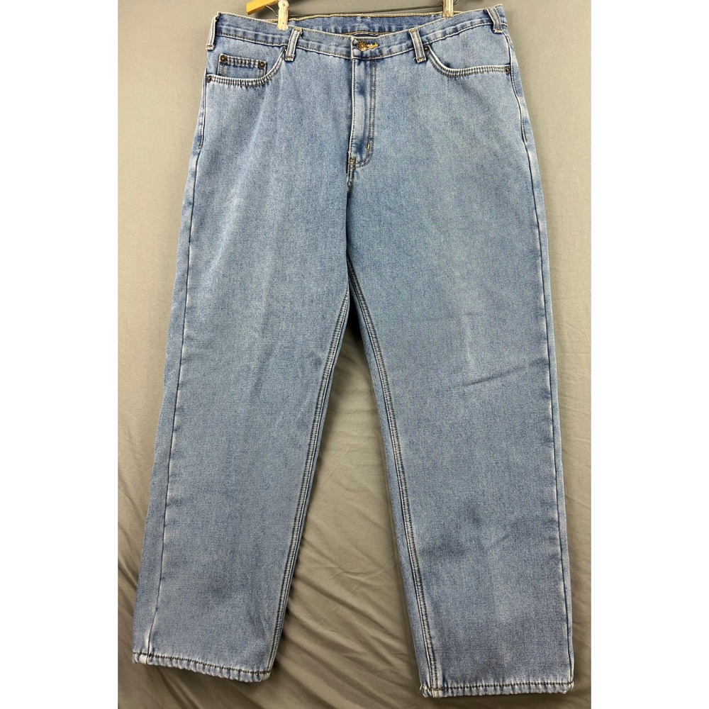 Full Blue Fleece Lined Jeans Mens 38x30 Light Wash Relaxed Fit Denim Pants Good